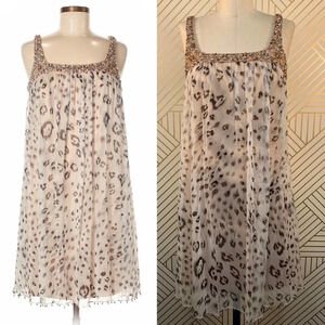 Mikael Aghal Leopard Print Silk‎ Beaded Dress